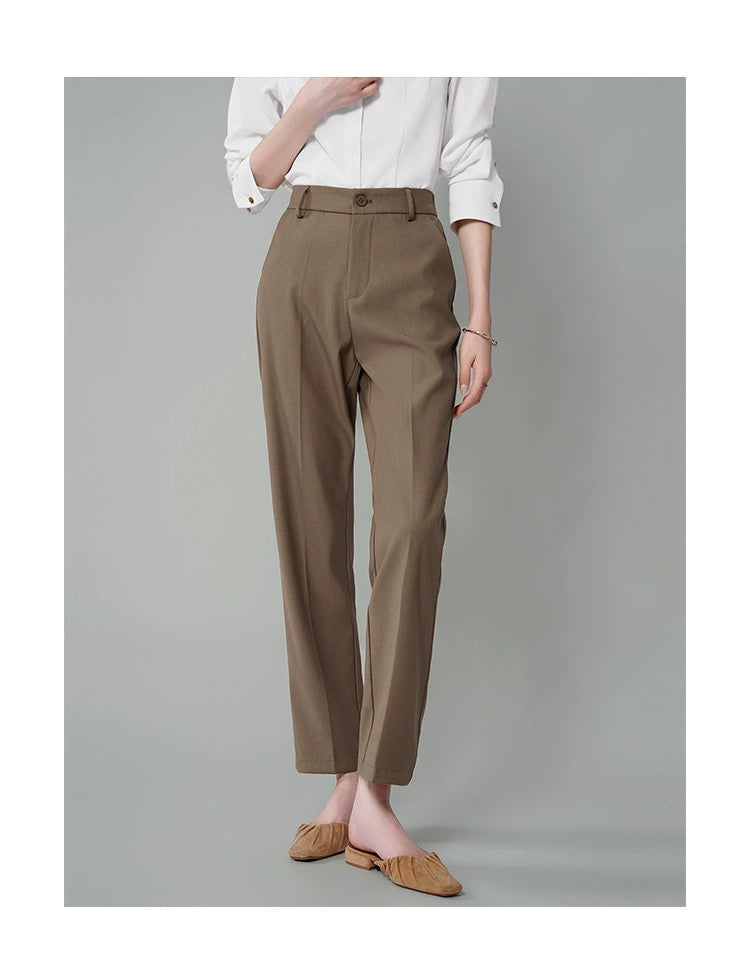 K.BROWN-Women's Grey High - waisted Straight - cut Suit Trousers with Good Drape, Suitable for Petite Figures in Workplace Commuting and as Workwear