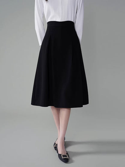 Women's Black High - Waisted A - Line Mid - Length Suit Skirt for Petite Figures, Professional Umbrella Skirt