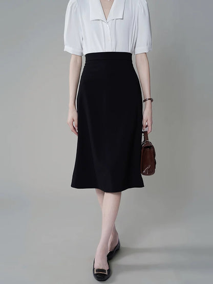 Women's Black High - Waisted A - Line Petite - Friendly Body - Hugging Interview Suit Mid - length Skirt