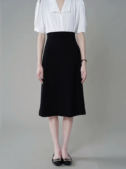 Women's Black High - Waisted A - Line Petite - Friendly Body - Hugging Interview Suit Mid - length Skirt