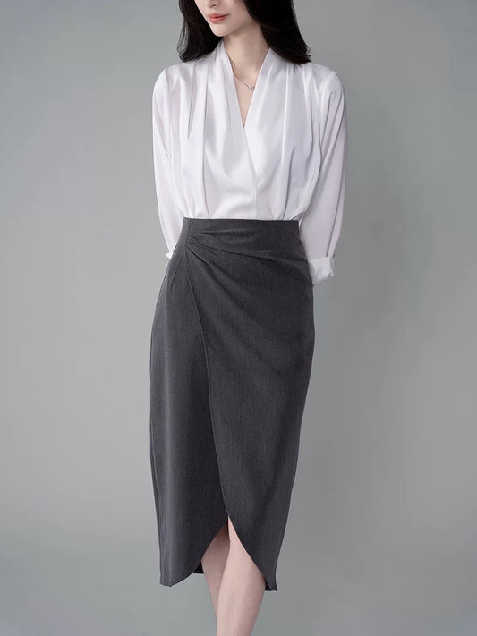 Mid - length Professional and Commuting Body - Hugging Grey Suit Mid - length Skirt (Berkeley Skirt)