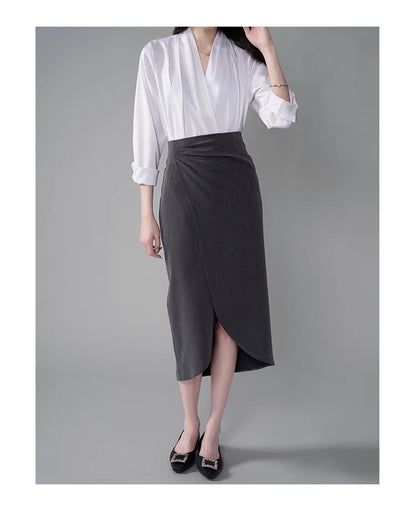 Mid - length Professional and Commuting Body - Hugging Grey Suit Mid - length Skirt (Berkeley Skirt)