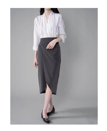 Mid - length Professional and Commuting Body - Hugging Grey Suit Mid - length Skirt (Berkeley Skirt)