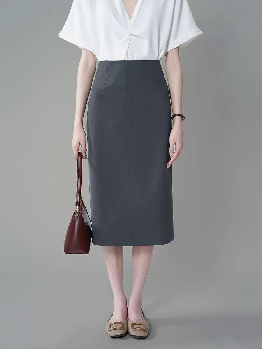 Women's Long - length A - Line Body - Hugging Pencil - like Grey Professional Suit Mid - length Skirt for Commuting