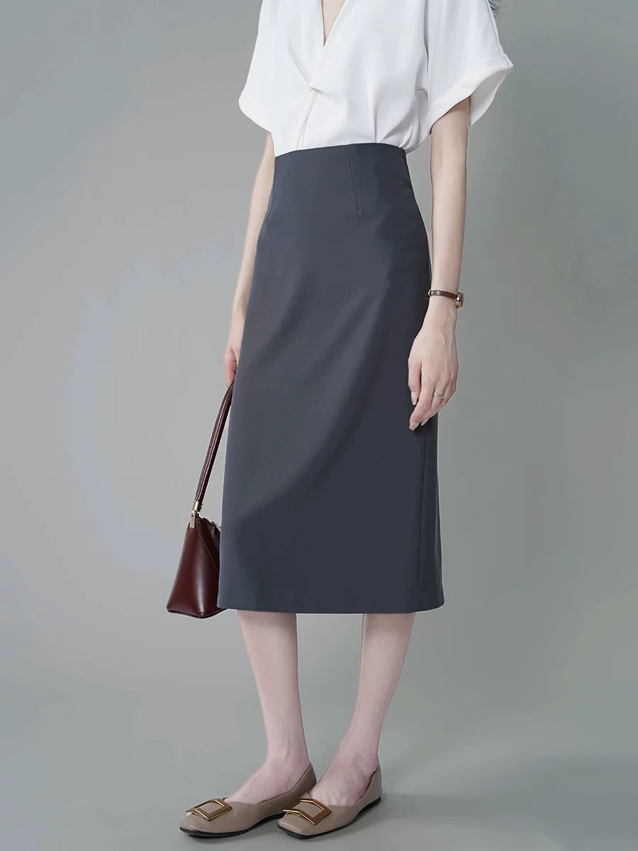 Women's Long - length A - Line Body - Hugging Pencil - like Grey Professional Suit Mid - length Skirt for Commuting