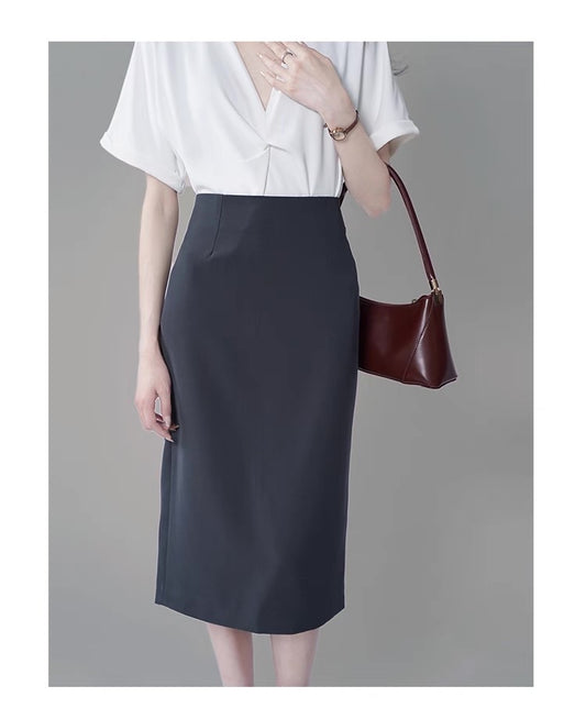 Women's Long - length A - Line Body - Hugging Pencil - like Grey Professional Suit Mid - length Skirt for Commuting