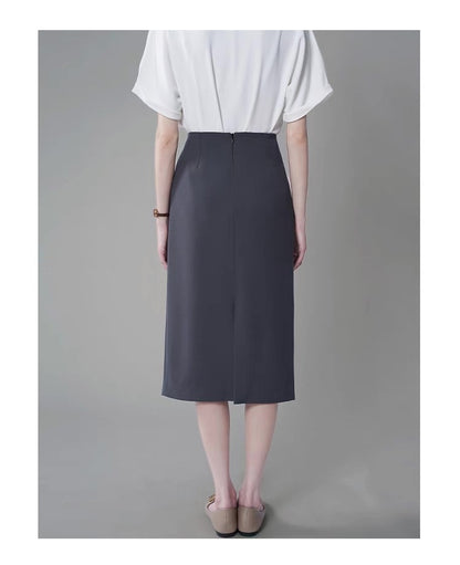 Women's Long - length A - Line Body - Hugging Pencil - like Grey Professional Suit Mid - length Skirt for Commuting