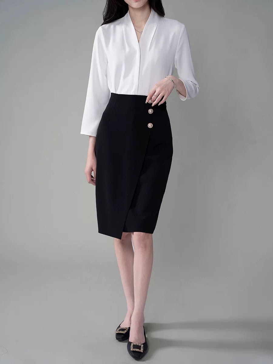 Women's Autumn Black High - Waisted Petite - Friendly Body - Hugging OL - Style Professional Suit Mid - length Skirt