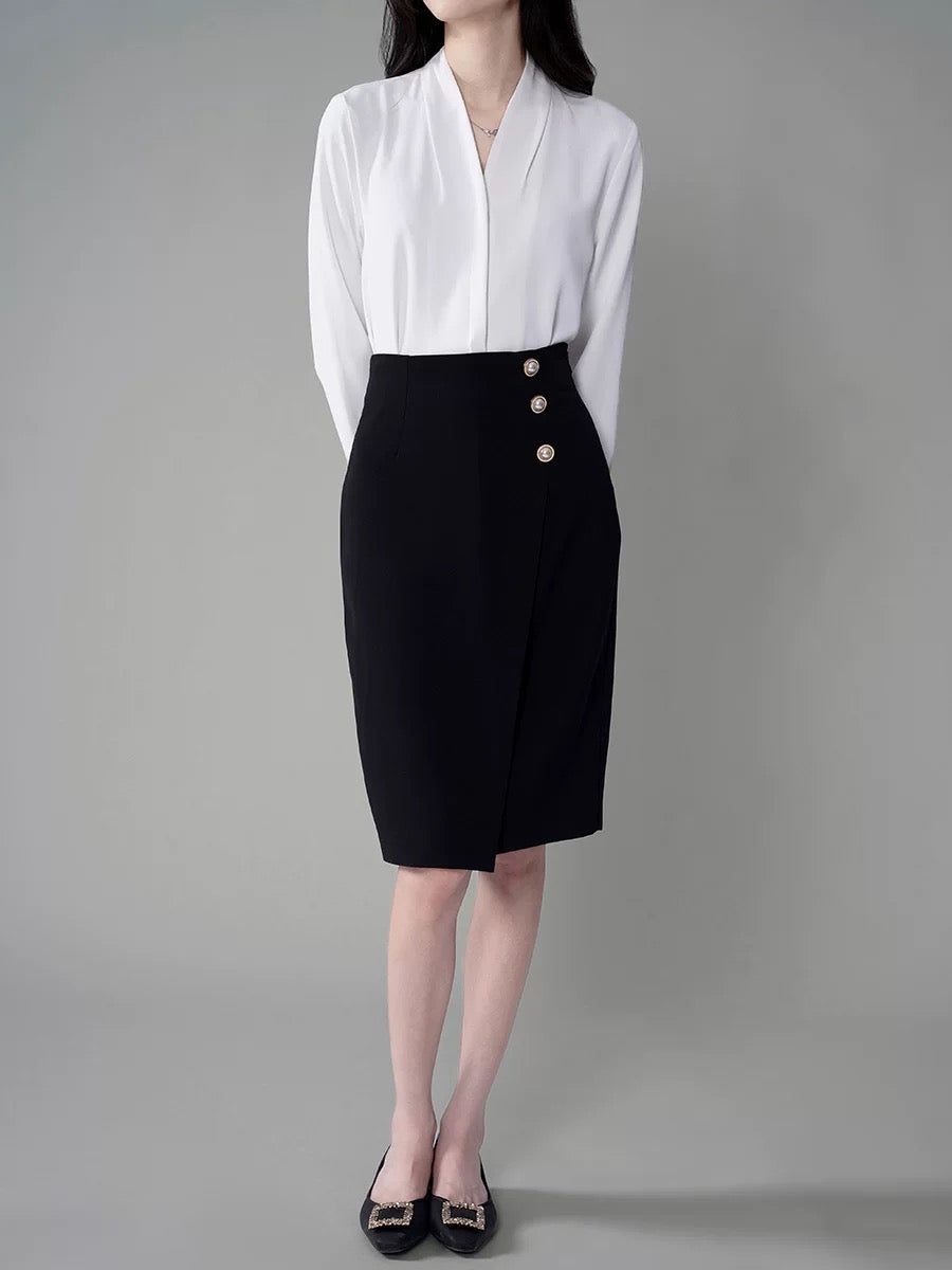 Women's Autumn Black High - Waisted Petite - Friendly Body - Hugging OL - Style Professional Suit Mid - length Skirt