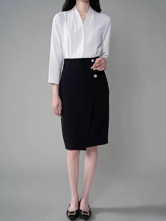 Women's Autumn Black High - Waisted Petite - Friendly Body - Hugging OL - Style Professional Suit Mid - length Skirt