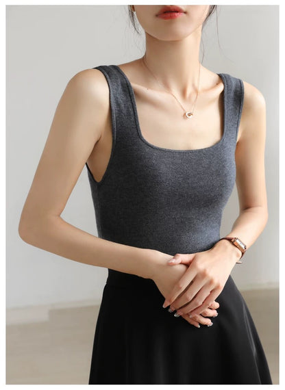 C.GREY-French - style Square - neck Ice Silk Sling Vest for Women