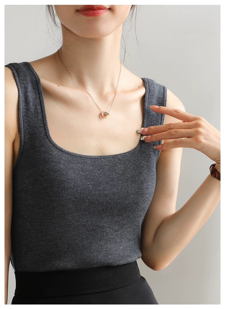 C.GREY-French - style Square - neck Ice Silk Sling Vest for Women