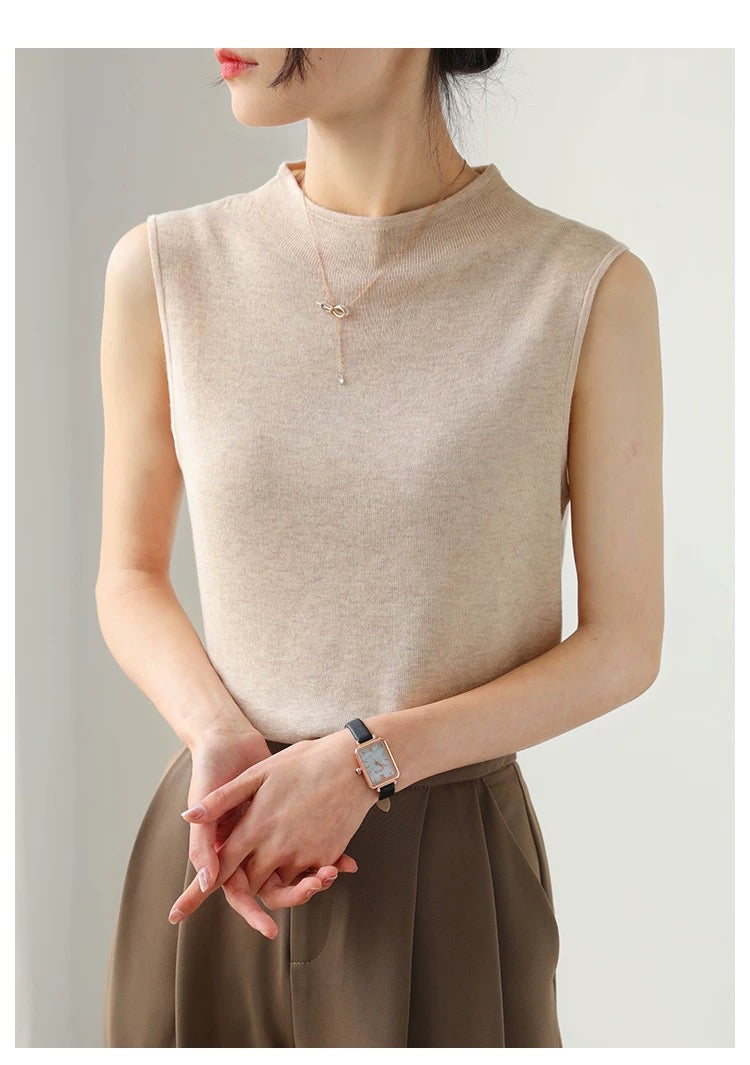 B.Apricot color-Semi - high - neck Sleeveless Knitted Vest for Women