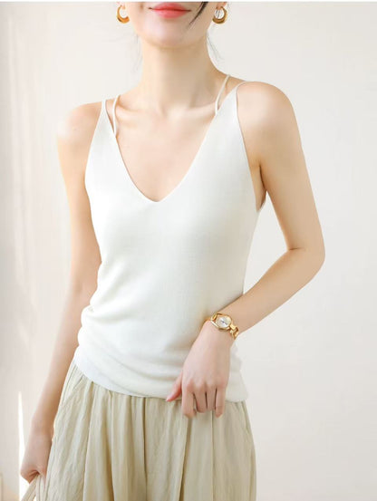 A.WHITE-The elegant V - neck cross - back sling for women in spring 2025