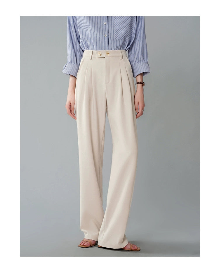 J.WHITE-Women's High - waisted Straight - cut Wide - leg Suit Trousers with Good Drape, suitable for Professional and Commuting as well as Casual Wear