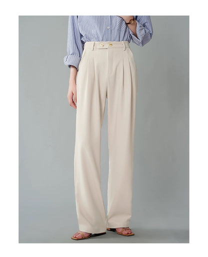 J.WHITE-Women's High - waisted Straight - cut Wide - leg Suit Trousers with Good Drape, suitable for Professional and Commuting as well as Casual Wear