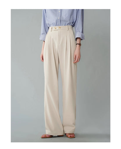 J.WHITE-Women's High - waisted Straight - cut Wide - leg Suit Trousers with Good Drape, suitable for Professional and Commuting as well as Casual Wear