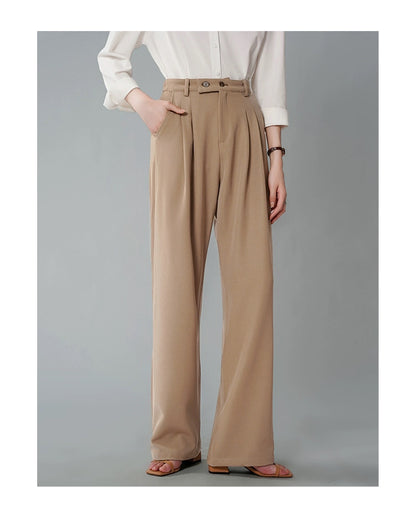 J.BROWN-Women's High - waisted Straight - cut Wide - leg Suit Trousers with Good Drape, suitable for Professional and Commuting as well as Casual Wear