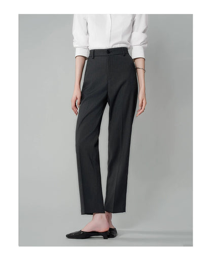 K.BLACK-Women's Grey High - waisted Straight - cut Suit Trousers with Good Drape, Suitable for Petite Figures in Workplace Commuting and as Workwear