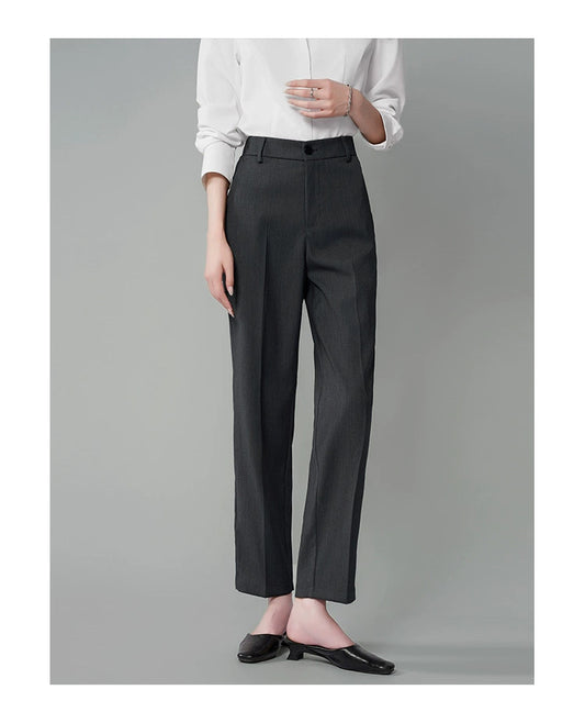 K.BLACK-Women's Grey High - waisted Straight - cut Suit Trousers with Good Drape, Suitable for Petite Figures in Workplace Commuting and as Workwear