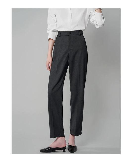 K.BLACK-Women's Grey High - waisted Straight - cut Suit Trousers with Good Drape, Suitable for Petite Figures in Workplace Commuting and as Workwear