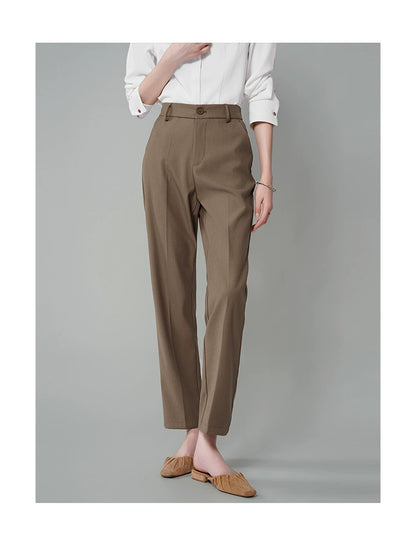 K.BROWN-Women's Grey High - waisted Straight - cut Suit Trousers with Good Drape, Suitable for Petite Figures in Workplace Commuting and as Workwear